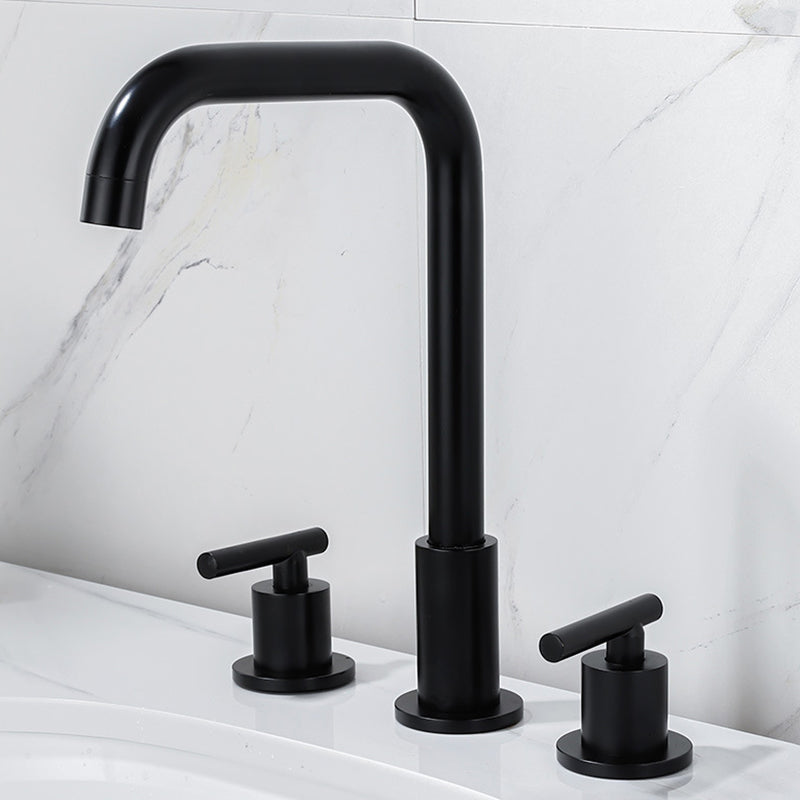 Modern 2-Handle Bathroom Sink Faucet 3 Hole Widespread Bathroom Faucet Black 7 Shape Clearhalo 'Bathroom Remodel & Bathroom Fixtures' 'Bathroom Sink Faucets' 'Bathroom Sinks & Faucet Components' 'bathroom_sink_faucets' 'Home Improvement' 'home_improvement' 'home_improvement_bathroom_sink_faucets' 6154682