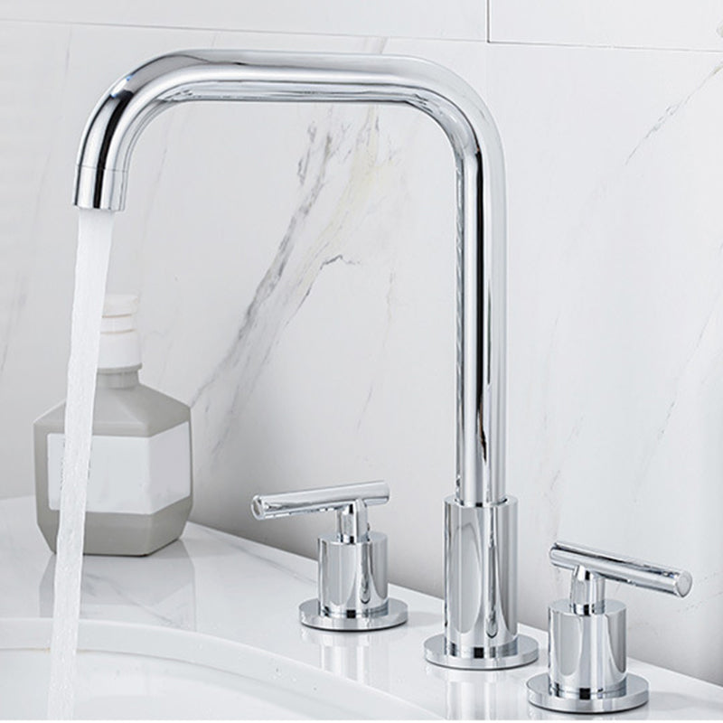 Modern 2-Handle Bathroom Sink Faucet 3 Hole Widespread Bathroom Faucet Clearhalo 'Bathroom Remodel & Bathroom Fixtures' 'Bathroom Sink Faucets' 'Bathroom Sinks & Faucet Components' 'bathroom_sink_faucets' 'Home Improvement' 'home_improvement' 'home_improvement_bathroom_sink_faucets' 6154693