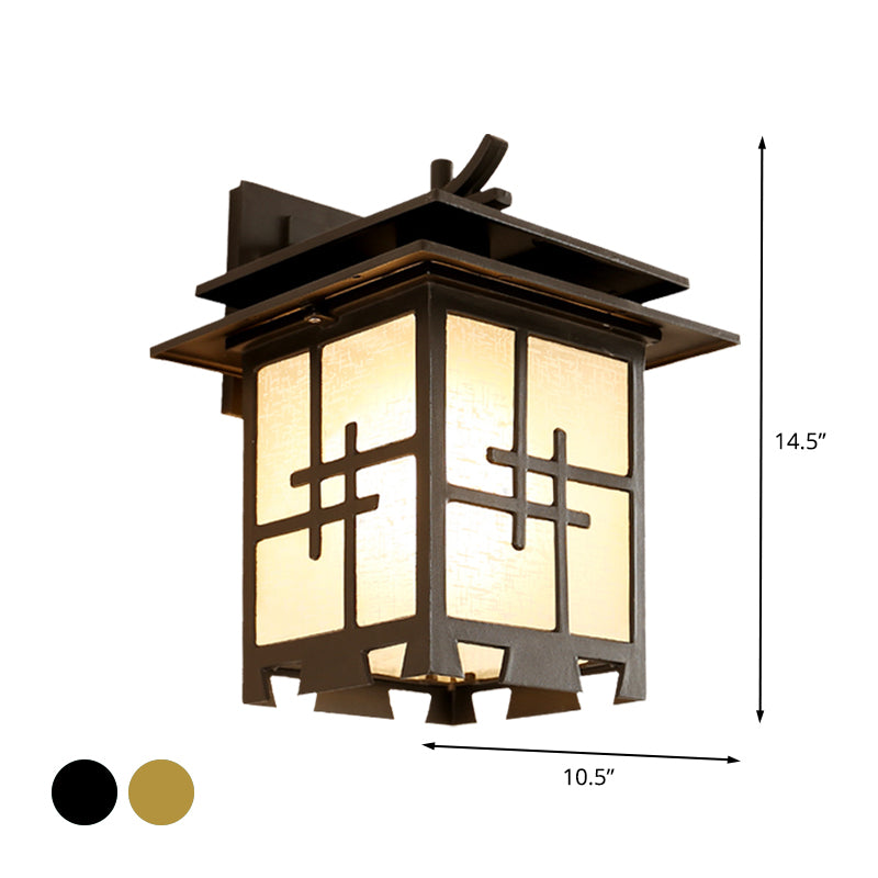 1 Light Sconce Light Fixture Farmhouse Outdoor Wall Lamp with Square Textured Glass Shade in Brass/Black Clearhalo 'Wall Lamps & Sconces' 'Wall Lights' Lighting' 615531