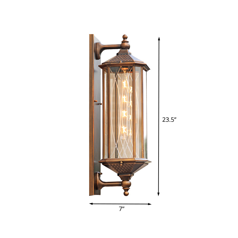 Lodges Rectangle Wall Sconce 1-Head Clear Glass Wall Mounted Lighting in Brass with Double Arm Clearhalo 'Wall Lamps & Sconces' 'Wall Lights' Lighting' 615539