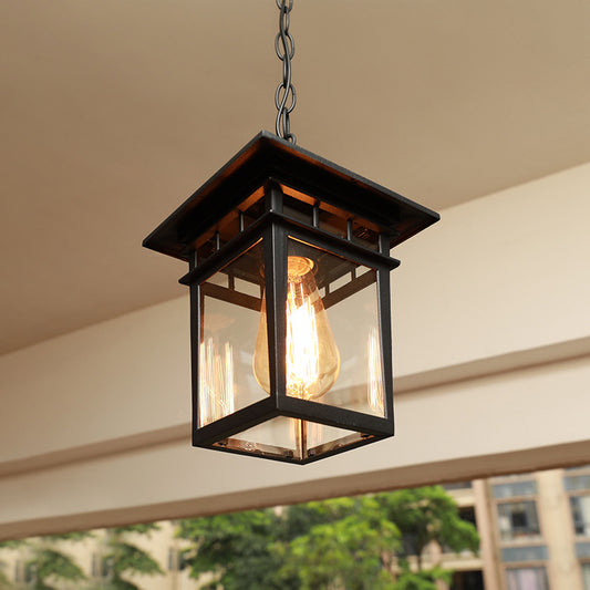 1 Head Lantern Pendant Light Farmhouse Brass/Black Finish Clear Glass Ceiling Hang Fixture for Passage Clearhalo 'Ceiling Lights' 'Glass shade' 'Glass' 'Pendant Lights' 'Pendants' Lighting' 615557