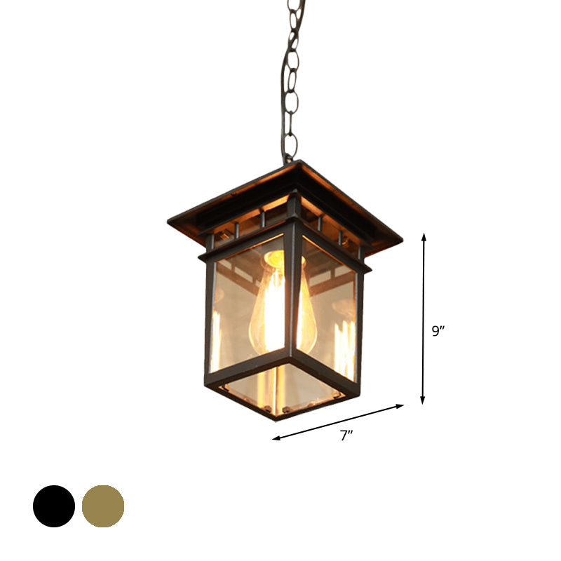 1 Head Lantern Pendant Light Farmhouse Brass/Black Finish Clear Glass Ceiling Hang Fixture for Passage Clearhalo 'Ceiling Lights' 'Glass shade' 'Glass' 'Pendant Lights' 'Pendants' Lighting' 615560