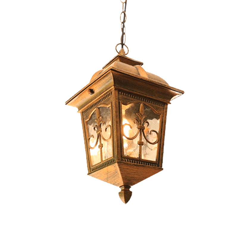 Metallic Lantern Hanging Light Lodges 1 Bulb Balcony Pendant Lamp in Black/Gold with Water Glass Shade Clearhalo 'Ceiling Lights' 'Glass shade' 'Glass' 'Pendant Lights' 'Pendants' Lighting' 615571