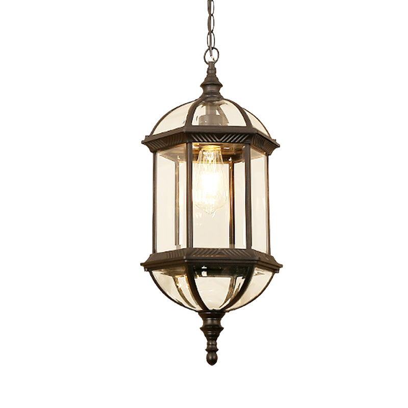 Black/Gold 1 Light Pendant Lamp Country Clear Glass Birdcage Suspended Lighting Fixture for Corridor Clearhalo 'Ceiling Lights' 'Chandeliers' 'Glass shade' 'Glass' 'Pendant Lights' 'Pendants' Lighting' 615574