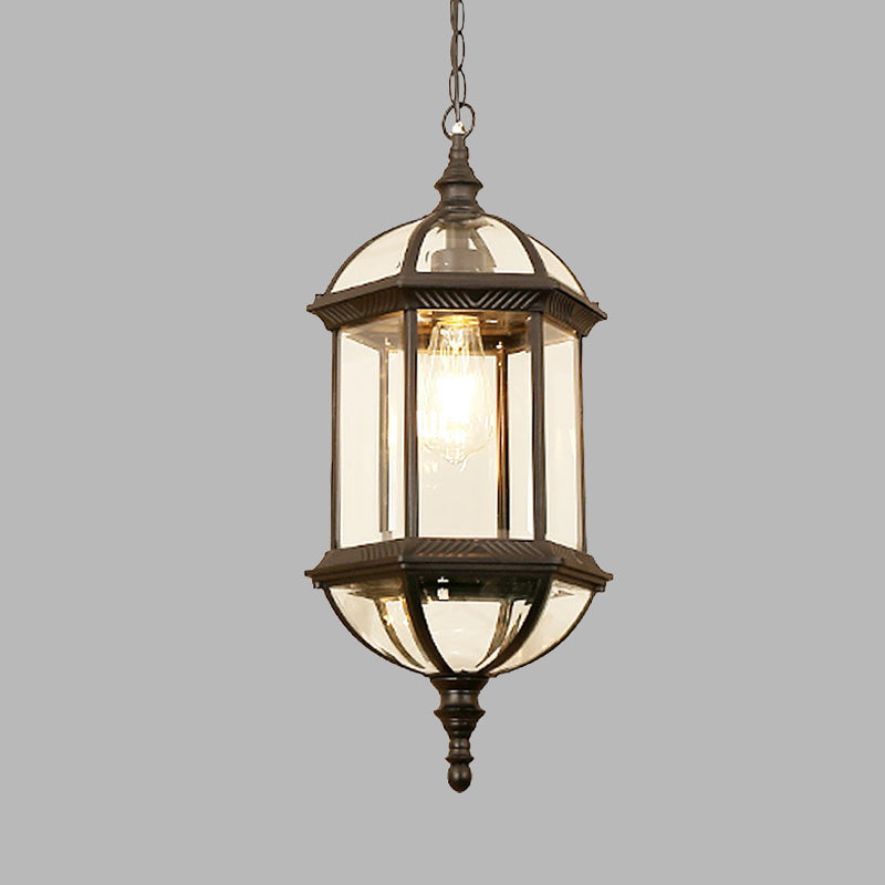 Black/Gold 1 Light Pendant Lamp Country Clear Glass Birdcage Suspended Lighting Fixture for Corridor Clearhalo 'Ceiling Lights' 'Chandeliers' 'Glass shade' 'Glass' 'Pendant Lights' 'Pendants' Lighting' 615575