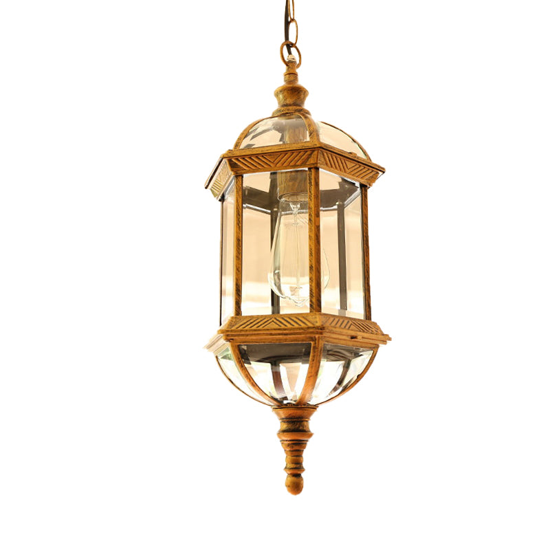 Black/Gold 1 Light Pendant Lamp Country Clear Glass Birdcage Suspended Lighting Fixture for Corridor Clearhalo 'Ceiling Lights' 'Chandeliers' 'Glass shade' 'Glass' 'Pendant Lights' 'Pendants' Lighting' 615579