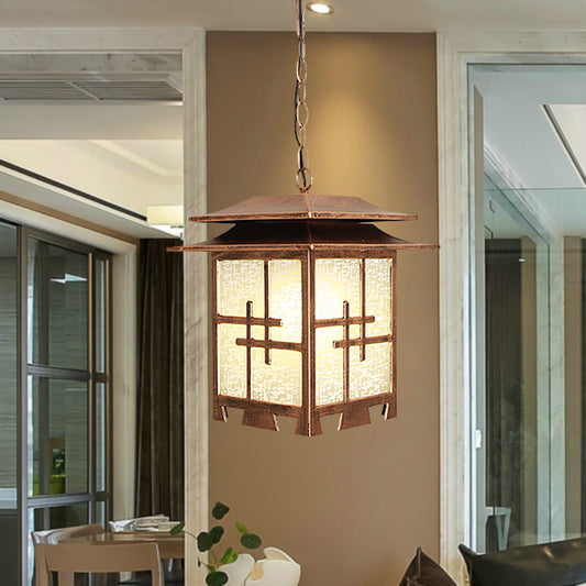 1-Light Suspension Light Lodges Passage Ceiling Pendant with Lantern Snowflake Glass Shade in Coffee Coffee Clearhalo 'Ceiling Lights' 'Glass shade' 'Glass' 'Pendant Lights' 'Pendants' Lighting' 615593