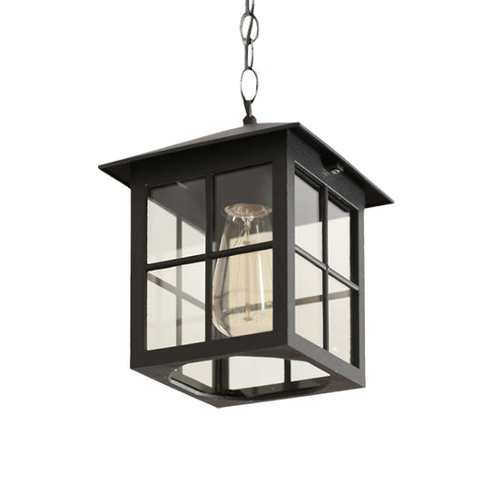 Cuboid Clear Glass Hanging Light Farmhouse 1 Bulb Courtyard Pendulum Lamp in Black/Bronze Clearhalo 'Ceiling Lights' 'Glass shade' 'Glass' 'Pendant Lights' 'Pendants' Lighting' 615600