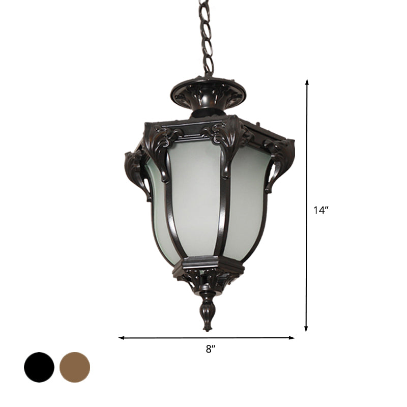 1 Light Acorn Hanging Lighting Lodges Black/Brass Finish Frosted White Glass Ceiling Pendant Lamp Clearhalo 'Ceiling Lights' 'Pendant Lights' 'Pendants' Lighting' 615623