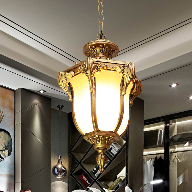 1 Light Acorn Hanging Lighting Lodges Black/Brass Finish Frosted White Glass Ceiling Pendant Lamp Clearhalo 'Ceiling Lights' 'Pendant Lights' 'Pendants' Lighting' 615624