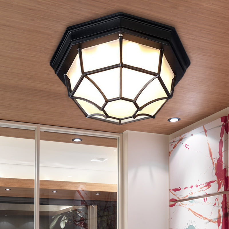 Octagonal Bedroom Flushmount Lodges Opal Glass 1-Head White/Black Finish Flush Mount Lamp Fixture Clearhalo 'Ceiling Lights' 'Close To Ceiling Lights' 'Close to ceiling' 'Flush mount' Lighting' 615652