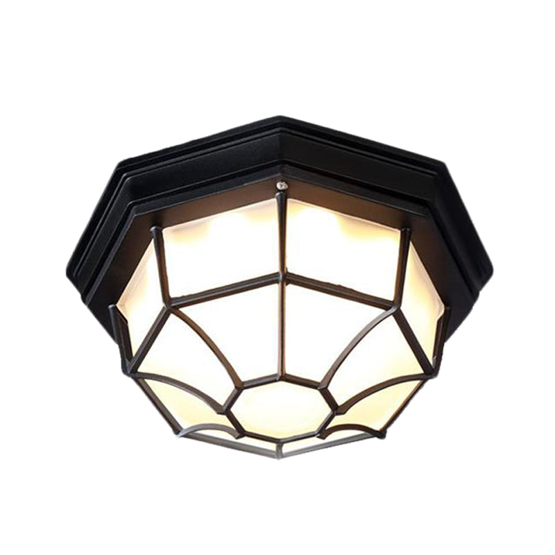 Octagonal Bedroom Flushmount Lodges Opal Glass 1-Head White/Black Finish Flush Mount Lamp Fixture Clearhalo 'Ceiling Lights' 'Close To Ceiling Lights' 'Close to ceiling' 'Flush mount' Lighting' 615653