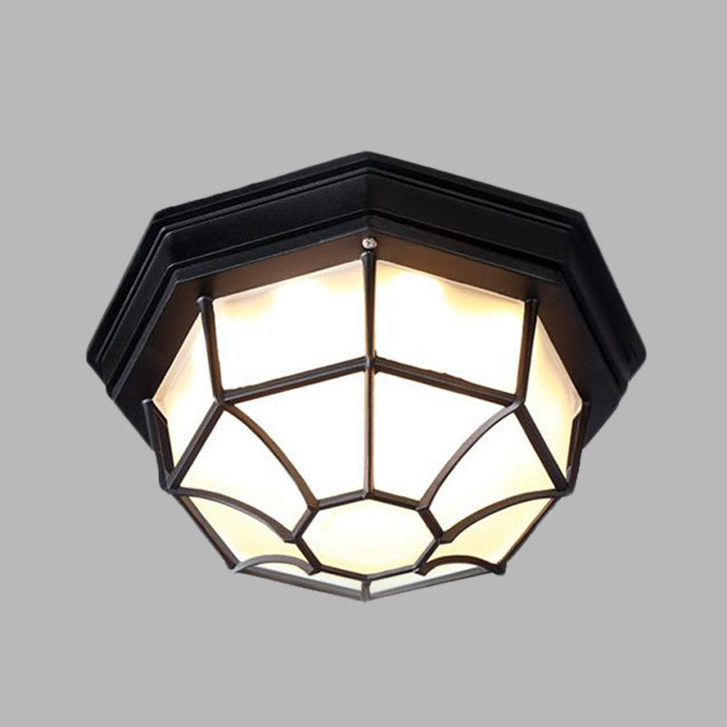 Octagonal Bedroom Flushmount Lodges Opal Glass 1-Head White/Black Finish Flush Mount Lamp Fixture Clearhalo 'Ceiling Lights' 'Close To Ceiling Lights' 'Close to ceiling' 'Flush mount' Lighting' 615654