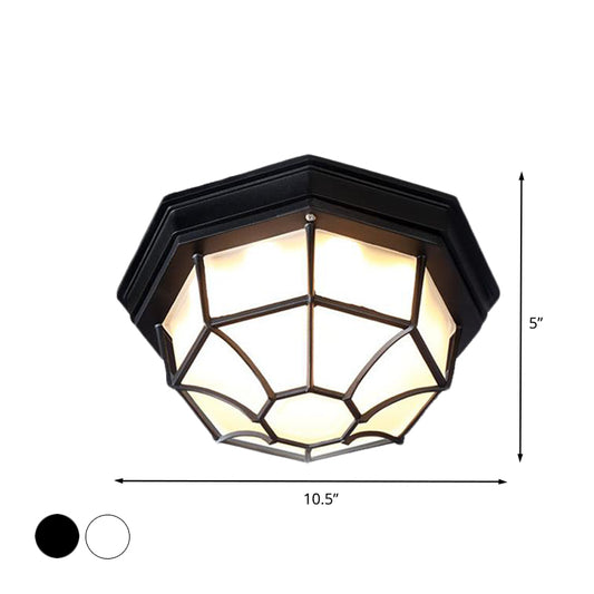 Octagonal Bedroom Flushmount Lodges Opal Glass 1-Head White/Black Finish Flush Mount Lamp Fixture Clearhalo 'Ceiling Lights' 'Close To Ceiling Lights' 'Close to ceiling' 'Flush mount' Lighting' 615655