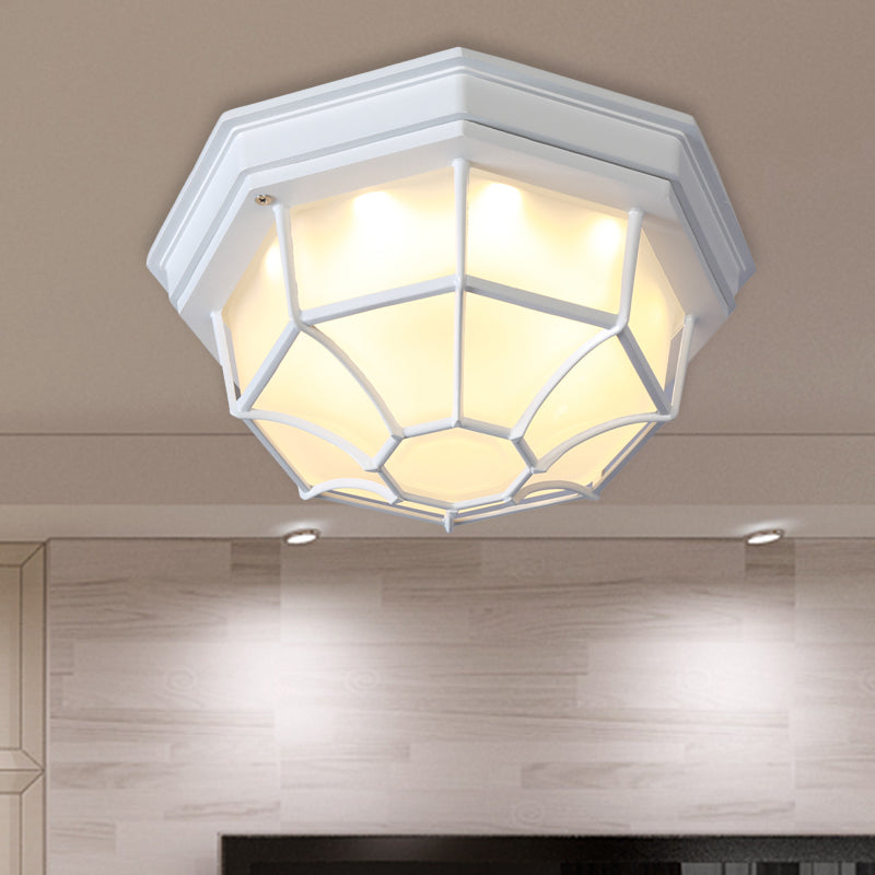 Octagonal Bedroom Flushmount Lodges Opal Glass 1-Head White/Black Finish Flush Mount Lamp Fixture White Clearhalo 'Ceiling Lights' 'Close To Ceiling Lights' 'Close to ceiling' 'Flush mount' Lighting' 615656