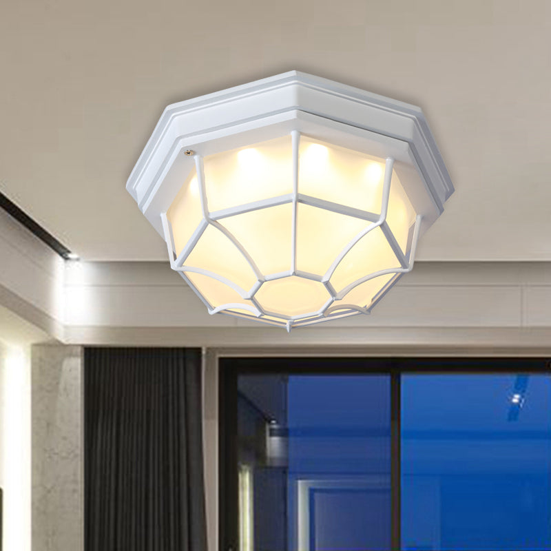 Octagonal Bedroom Flushmount Lodges Opal Glass 1-Head White/Black Finish Flush Mount Lamp Fixture Clearhalo 'Ceiling Lights' 'Close To Ceiling Lights' 'Close to ceiling' 'Flush mount' Lighting' 615657