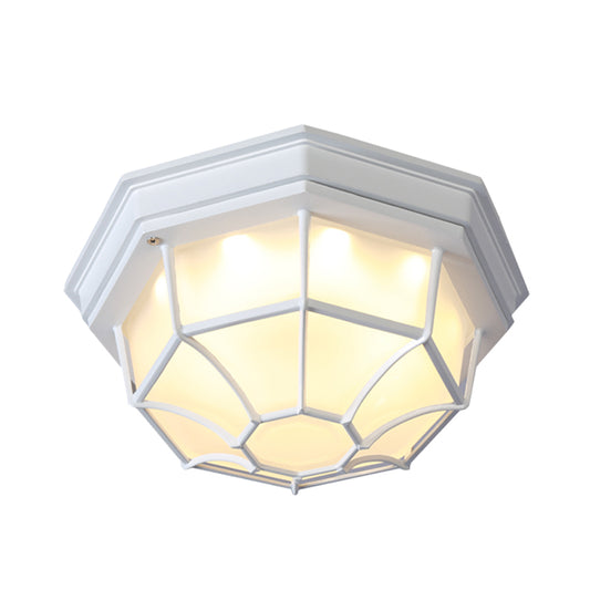 Octagonal Bedroom Flushmount Lodges Opal Glass 1-Head White/Black Finish Flush Mount Lamp Fixture Clearhalo 'Ceiling Lights' 'Close To Ceiling Lights' 'Close to ceiling' 'Flush mount' Lighting' 615658