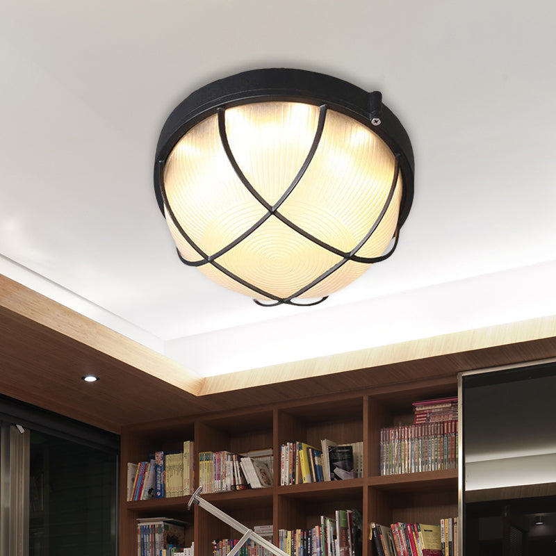 1 Light Flush Light Fixture Farmhouse Dome Frosted Glass Flush Ceiling Lamp in White/Black for Bedroom Black Clearhalo 'Ceiling Lights' 'Close To Ceiling Lights' 'Close to ceiling' 'Flush mount' Lighting' 615659