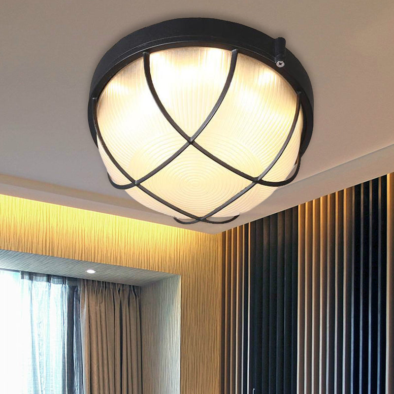 1 Light Flush Light Fixture Farmhouse Dome Frosted Glass Flush Ceiling Lamp in White/Black for Bedroom Clearhalo 'Ceiling Lights' 'Close To Ceiling Lights' 'Close to ceiling' 'Flush mount' Lighting' 615660