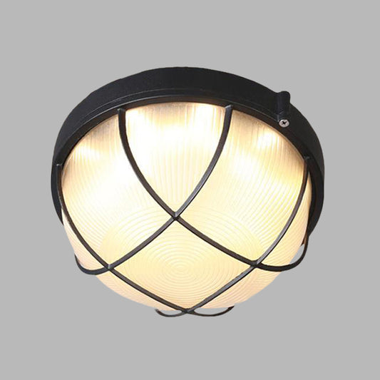 1 Light Flush Light Fixture Farmhouse Dome Frosted Glass Flush Ceiling Lamp in White/Black for Bedroom Clearhalo 'Ceiling Lights' 'Close To Ceiling Lights' 'Close to ceiling' 'Flush mount' Lighting' 615662