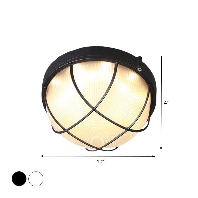 1 Light Flush Light Fixture Farmhouse Dome Frosted Glass Flush Ceiling Lamp in White/Black for Bedroom Clearhalo 'Ceiling Lights' 'Close To Ceiling Lights' 'Close to ceiling' 'Flush mount' Lighting' 615663