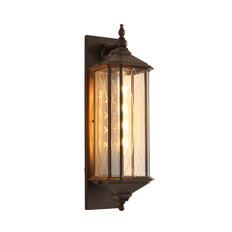 Coffee/Bronze 1-Head Sconce Light Fixture Farmhouse Clear Textured Glass Rectangular Wall Lamp Clearhalo 'Wall Lamps & Sconces' 'Wall Lights' Lighting' 615669