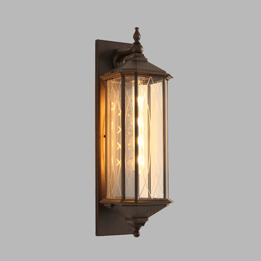 Coffee/Bronze 1-Head Sconce Light Fixture Farmhouse Clear Textured Glass Rectangular Wall Lamp Clearhalo 'Wall Lamps & Sconces' 'Wall Lights' Lighting' 615670