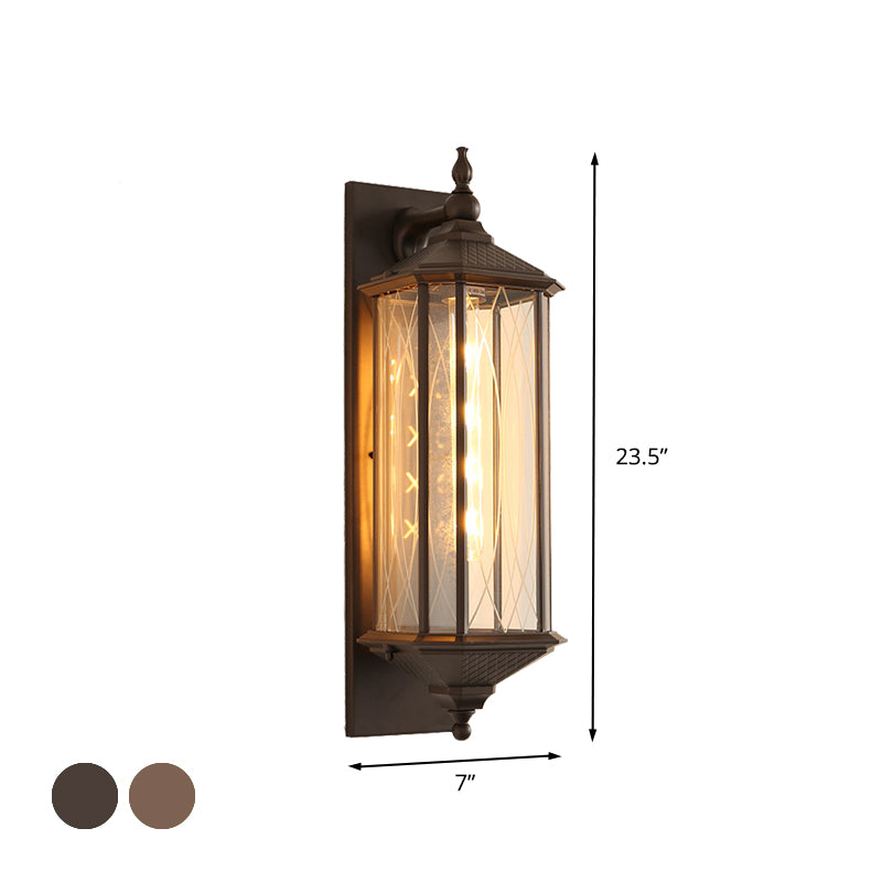 Coffee/Bronze 1-Head Sconce Light Fixture Farmhouse Clear Textured Glass Rectangular Wall Lamp Clearhalo 'Wall Lamps & Sconces' 'Wall Lights' Lighting' 615671