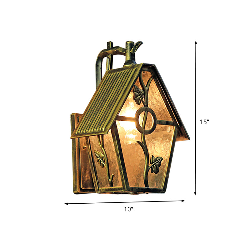 1 Head House Shape Wall Sconce Light Farmhouse Bronze Clear/Frosted/Ribbed Glass Wall Mounted Lighting Clearhalo 'Wall Lamps & Sconces' 'Wall Lights' Lighting' 615693