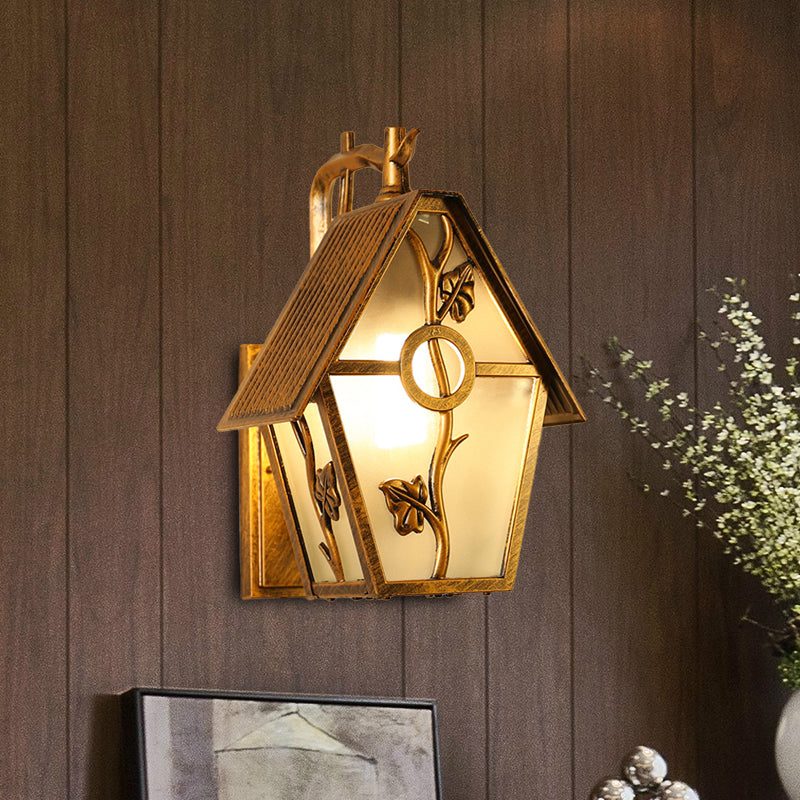 1 Head House Shape Wall Sconce Light Farmhouse Bronze Clear/Frosted/Ribbed Glass Wall Mounted Lighting Clearhalo 'Wall Lamps & Sconces' 'Wall Lights' Lighting' 615695
