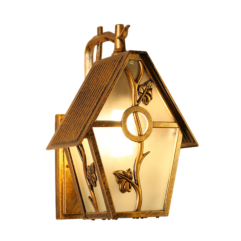 1 Head House Shape Wall Sconce Light Farmhouse Bronze Clear/Frosted/Ribbed Glass Wall Mounted Lighting Clearhalo 'Wall Lamps & Sconces' 'Wall Lights' Lighting' 615696