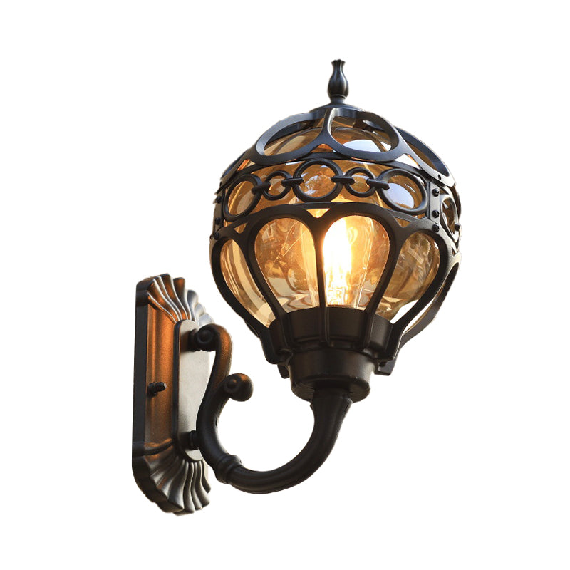 Aluminum Black/Brass Wall Sconce Light Sphere 1 Light Country Wall Mount Lamp with Clear Glass Shade Clearhalo 'Wall Lamps & Sconces' 'Wall Lights' Lighting' 615724