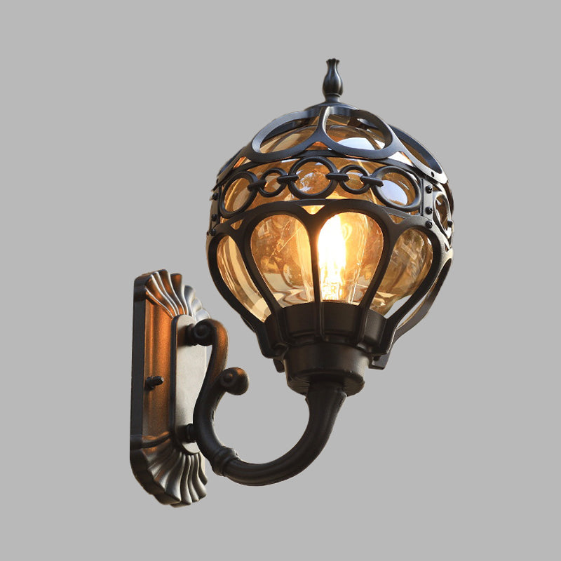 Aluminum Black/Brass Wall Sconce Light Sphere 1 Light Country Wall Mount Lamp with Clear Glass Shade Clearhalo 'Wall Lamps & Sconces' 'Wall Lights' Lighting' 615725