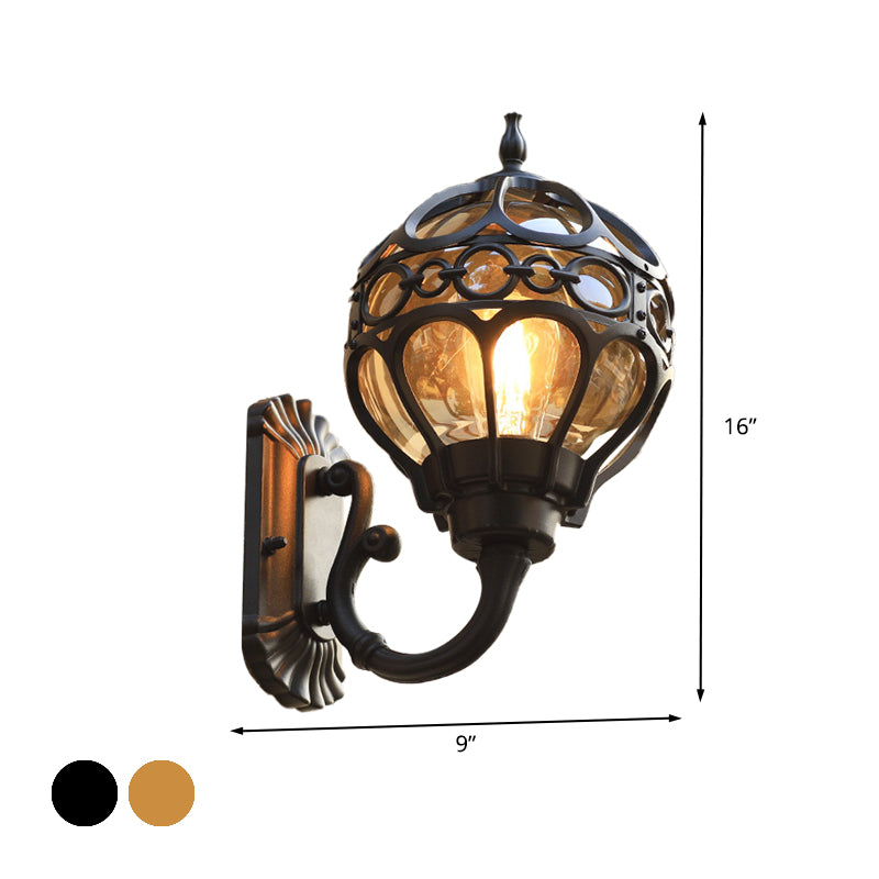 Aluminum Black/Brass Wall Sconce Light Sphere 1 Light Country Wall Mount Lamp with Clear Glass Shade Clearhalo 'Wall Lamps & Sconces' 'Wall Lights' Lighting' 615726