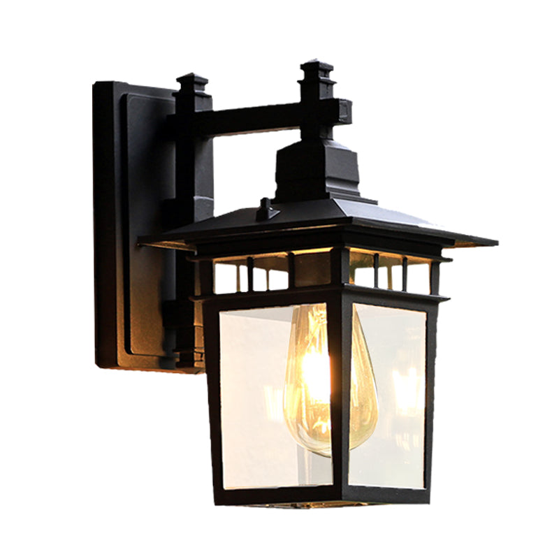 8.5"/11" W 1-Bulb Wall Light Fixture Lodges Pavilion Clear Glass Wall Mounted Lighting in Black Clearhalo 'Wall Lamps & Sconces' 'Wall Lights' Lighting' 615732