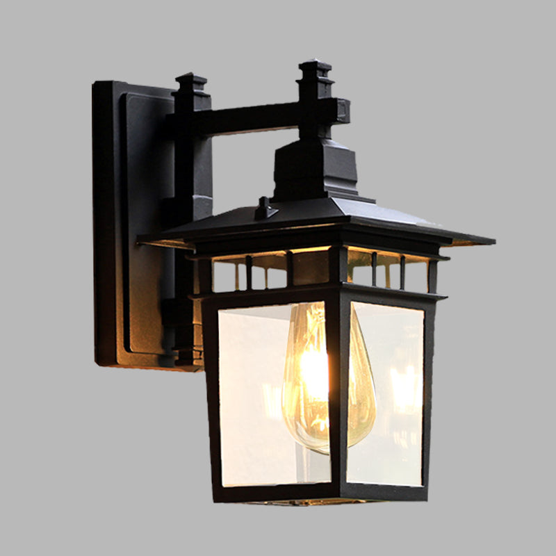 8.5"/11" W 1-Bulb Wall Light Fixture Lodges Pavilion Clear Glass Wall Mounted Lighting in Black Clearhalo 'Wall Lamps & Sconces' 'Wall Lights' Lighting' 615733