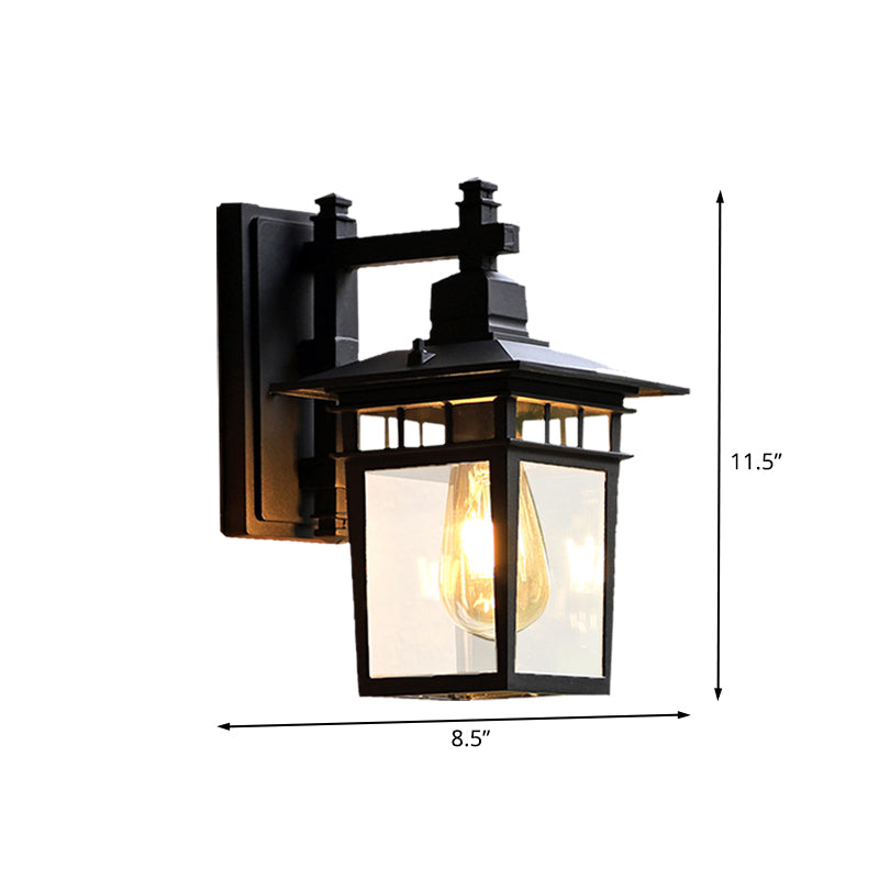 8.5"/11" W 1-Bulb Wall Light Fixture Lodges Pavilion Clear Glass Wall Mounted Lighting in Black Clearhalo 'Wall Lamps & Sconces' 'Wall Lights' Lighting' 615734