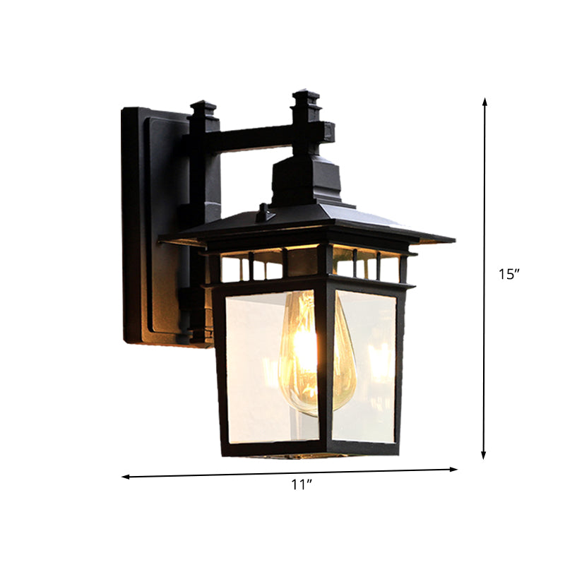 8.5"/11" W 1-Bulb Wall Light Fixture Lodges Pavilion Clear Glass Wall Mounted Lighting in Black Clearhalo 'Wall Lamps & Sconces' 'Wall Lights' Lighting' 615735