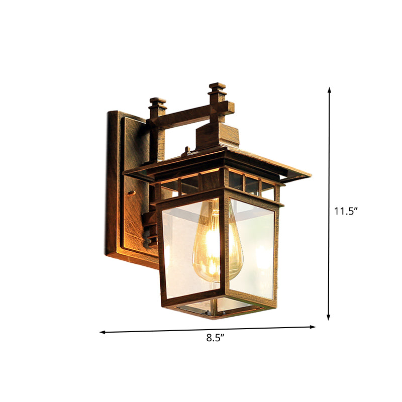 Coffee Finish 1 Head Wall Sconce Lighting Country Pavilion Metal Wall Lamp Fixture with Clear Glass Shade, 8.5"/11" Width Clearhalo 'Wall Lamps & Sconces' 'Wall Lights' Lighting' 615740