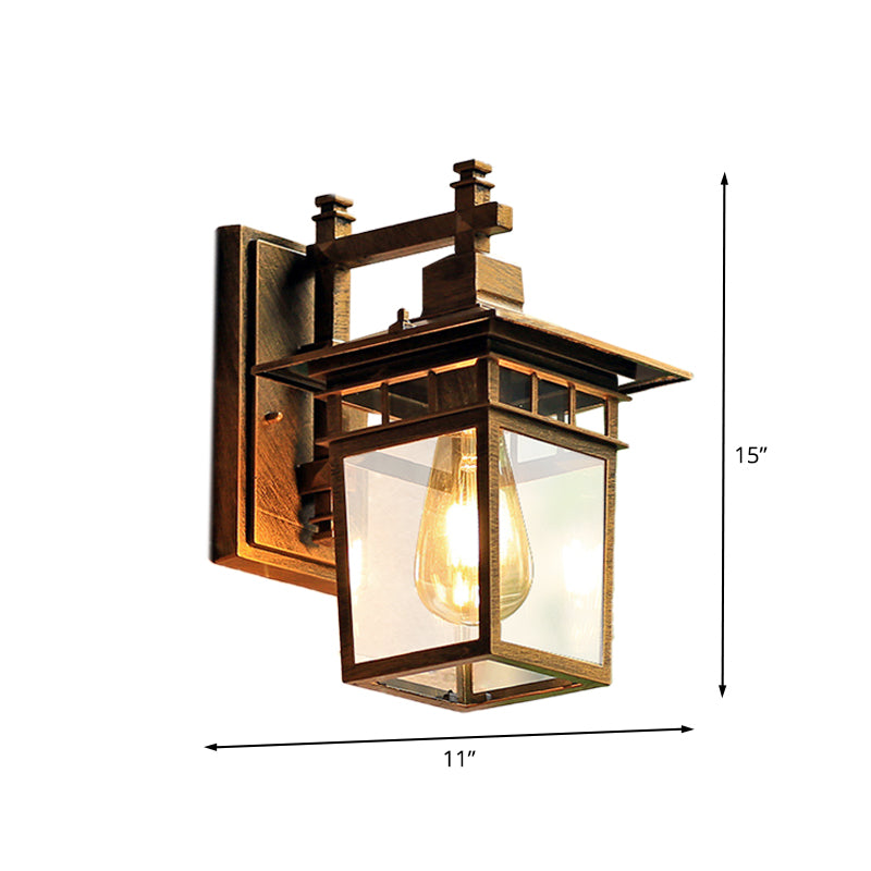 Coffee Finish 1 Head Wall Sconce Lighting Country Pavilion Metal Wall Lamp Fixture with Clear Glass Shade, 8.5"/11" Width Clearhalo 'Wall Lamps & Sconces' 'Wall Lights' Lighting' 615741