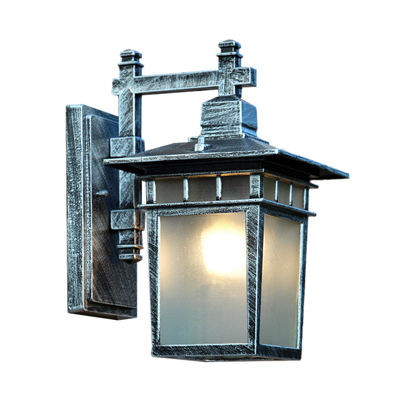 Aluminum Aged Silver Sconce Pavilion 1-Bulb Rustic Wall Mount Lamp with Translucent Glass Shade Clearhalo 'Wall Lamps & Sconces' 'Wall Lights' Lighting' 615744