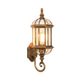 Clear Glass Birdcage Wall Sconce Country 1 Bulb Outdoor Wall Mounted Light in Black/Brass with Twisted Arm Clearhalo 'Wall Lamps & Sconces' 'Wall Lights' Lighting' 615771