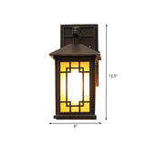 Cuboid Metallic Wall Lighting Country 1 Bulb Outdoor Wall Lamp Sconce in Black with Yellow Glass Shade Clearhalo 'Wall Lamps & Sconces' 'Wall Lights' Lighting' 615792