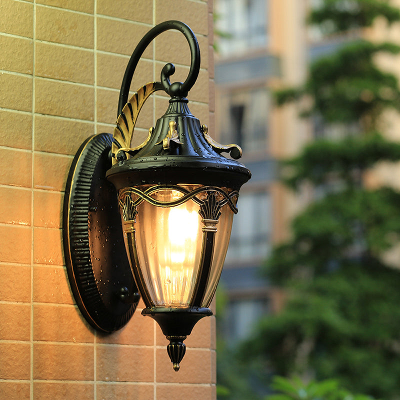 Brass/Black Pinecone Wall Mounted Lighting Farmhouse Clear Ribbed Glass 1 Bulb Outdoor Wall Sconce Clearhalo 'Wall Lamps & Sconces' 'Wall Lights' Lighting' 615794