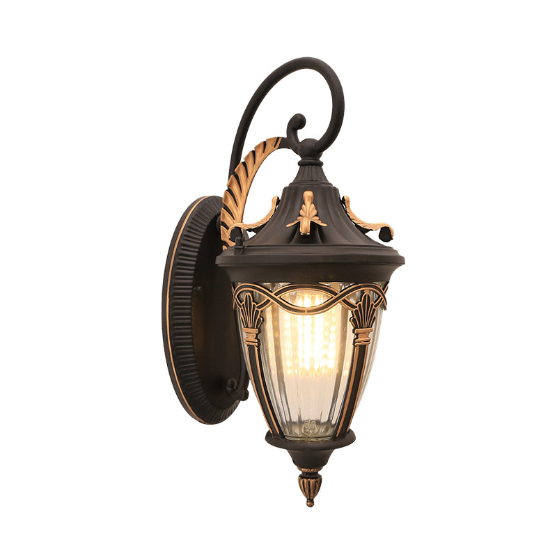 Brass/Black Pinecone Wall Mounted Lighting Farmhouse Clear Ribbed Glass 1 Bulb Outdoor Wall Sconce Clearhalo 'Wall Lamps & Sconces' 'Wall Lights' Lighting' 615795