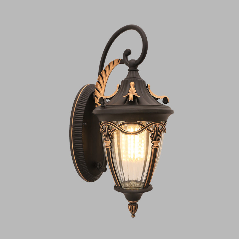 Brass/Black Pinecone Wall Mounted Lighting Farmhouse Clear Ribbed Glass 1 Bulb Outdoor Wall Sconce Clearhalo 'Wall Lamps & Sconces' 'Wall Lights' Lighting' 615796