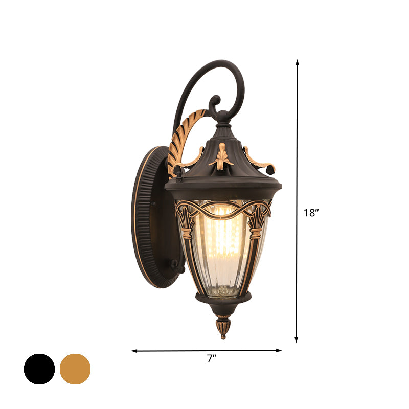 Brass/Black Pinecone Wall Mounted Lighting Farmhouse Clear Ribbed Glass 1 Bulb Outdoor Wall Sconce Clearhalo 'Wall Lamps & Sconces' 'Wall Lights' Lighting' 615797