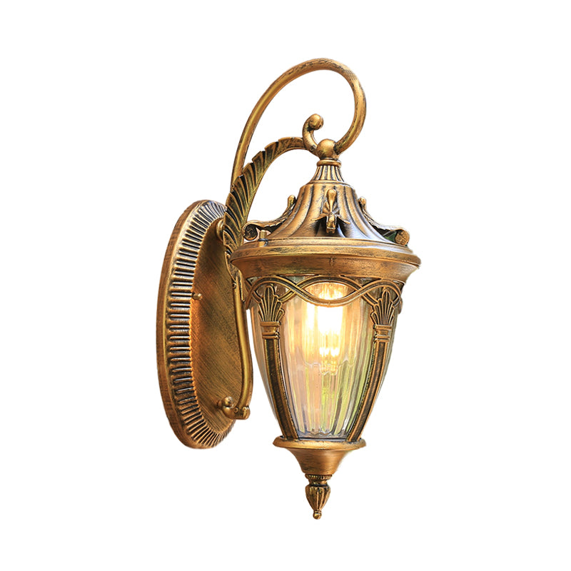 Brass/Black Pinecone Wall Mounted Lighting Farmhouse Clear Ribbed Glass 1 Bulb Outdoor Wall Sconce Clearhalo 'Wall Lamps & Sconces' 'Wall Lights' Lighting' 615800