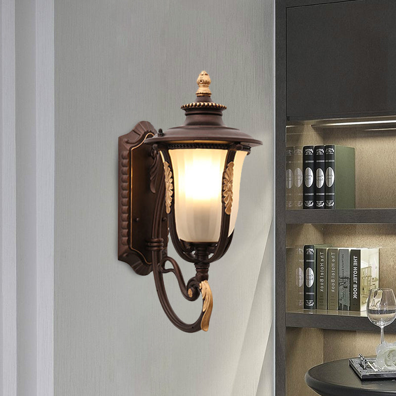 Acorn Outdoor Wall Mounted Light Farmhouse White Ribbed Glass 1-Bulb Coffee Up/Down Wall Lamp Sconce Clearhalo 'Wall Lamps & Sconces' 'Wall Lights' Lighting' 615828