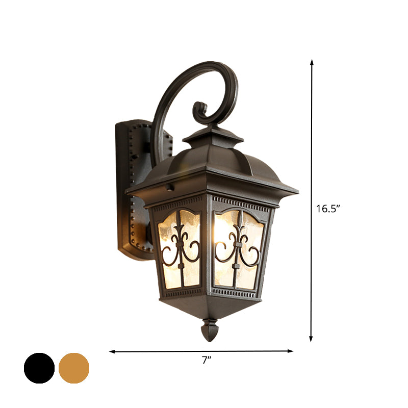 1 Head Wall Light Sconce Lodges Lantern Aluminum Wall Lamp Fixture in Black/Brass with Water Glass Shade Clearhalo 'Wall Lamps & Sconces' 'Wall Lights' Lighting' 615835